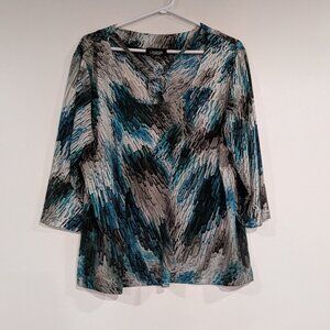 Lindor Petites 3/4 Sleeve Top with Plastic Ring Detail Teal Grey Size XL
